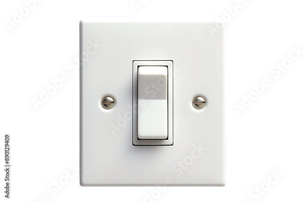 Fototapeta A Simple White Light Switch in a Room, Off and Ready for Action on a Clear PNG or White Background.