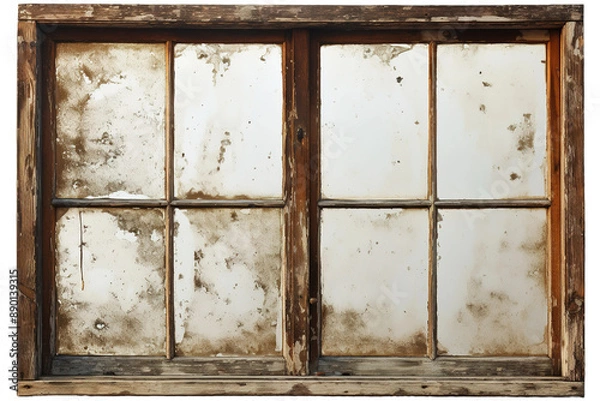 Fototapeta Ephemeral Reflections: A Glimpse of the Sky Through an Aged Window on White or PNG Transparent Background.