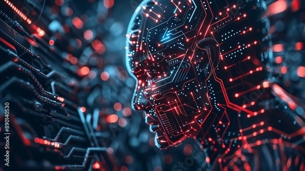 Fototapeta Futuristic AI chip with digital connections high-tech background