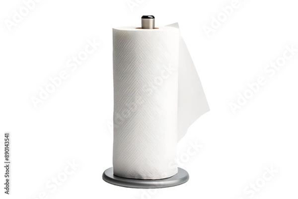 Obraz A Crisp White Paper Towel Roll Ready for Use in a Kitchen Setting on a Clear PNG or White Background.
