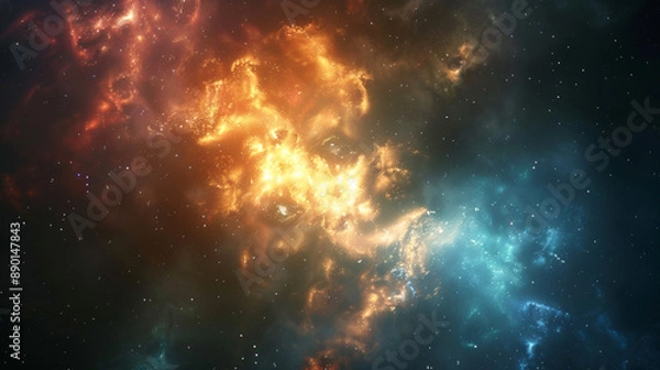 Fototapeta Majestic galaxy cloud with radiant colors and twinkling stars, perfect for a supernova background.