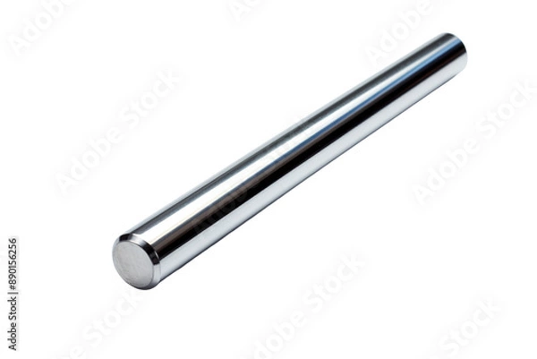 Obraz A Polished Metal Rod Against a White Background on a Clear PNG or White Background.