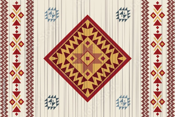 Fototapeta Navajo tribal vector seamless pattern. Native American ornament. Ethnic South Western decor style. Boho geometric ornament. Vector seamless pattern. Mexican blanket, rug. Woven carpet.