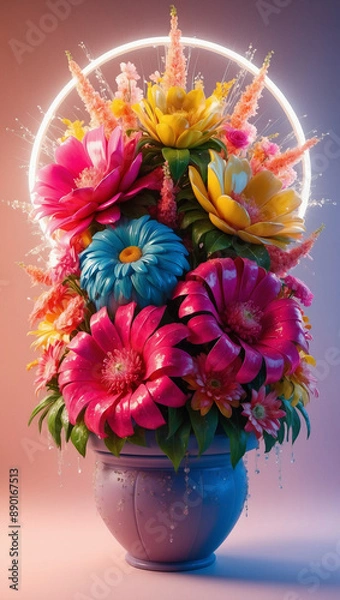 Fototapeta flowers in vase
A colorful bouquet of flowers in a vase, with a glowing halo above it.