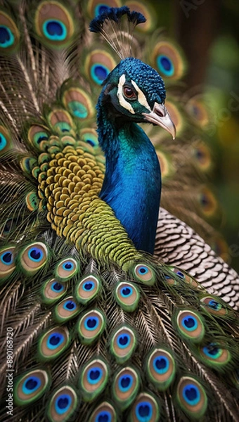 Fototapeta peacock with feathers
 A peacock with its feathers spread, showing off its vibrant colors.