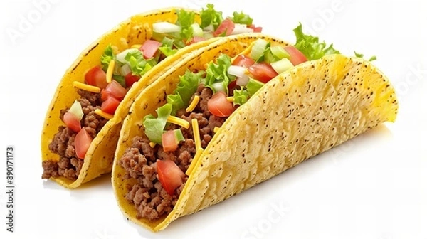 Obraz Two Hard Shell Tacos with Meat and Vegetables