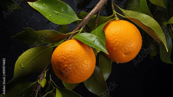 Obraz Two ripe oranges on a orange tree