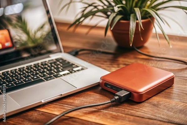 Fototapeta Portable External Hard Drive and USB-C Hub