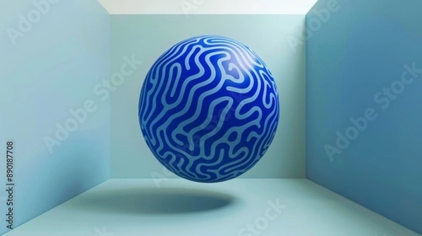 Obraz A blue sphere with a wavy pattern is floating in a room