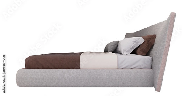 Fototapeta 3d Furniture A modern beige leather king-size bed isolated on a white background