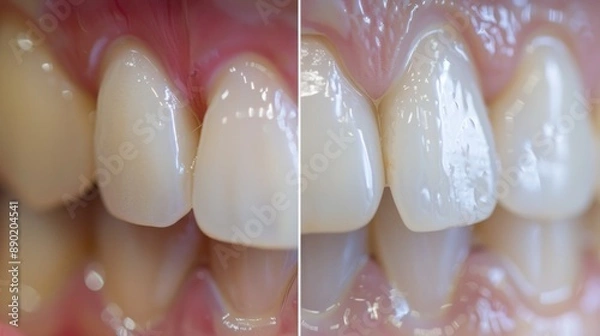 Fototapeta Comparison of healthy gums vs. gums affected by peri-implantitis. High-definition clarity.