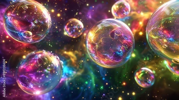 Obraz A colorful image of many bubbles floating in space