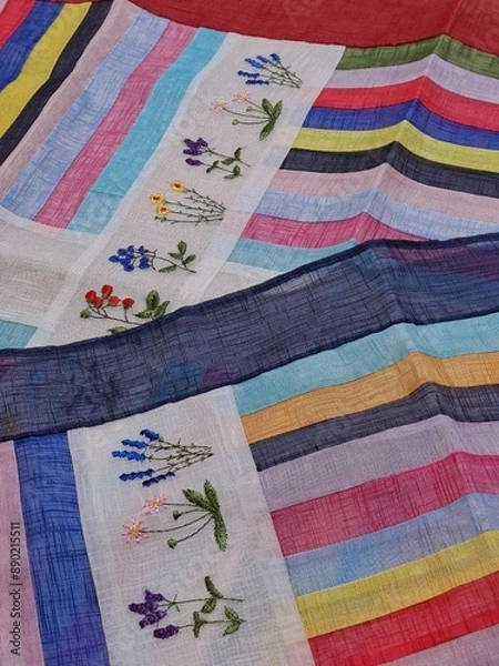 Fototapeta Traditional Korean handmade patchworks Bojagi which is square hemmed cloth and Korean people used to wrap, store and carry things