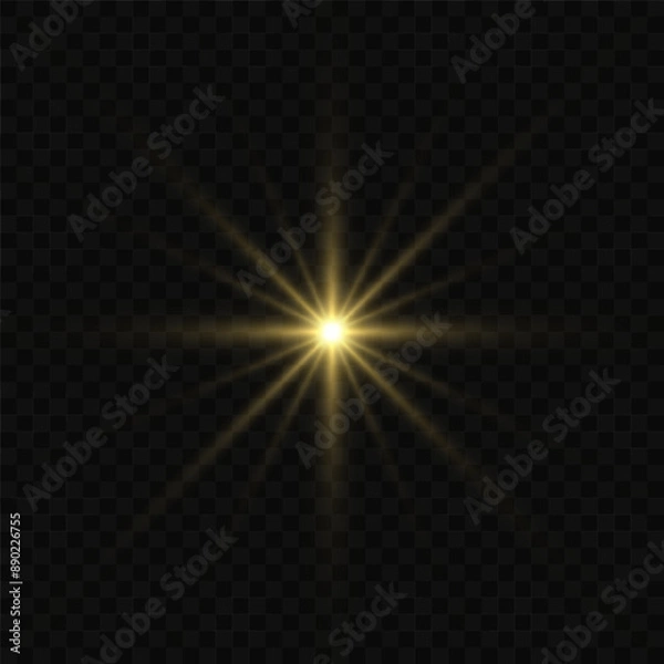 Obraz White glowing light flashes with transparent. Vector illustration for decorating cool effect with sequins rays. Bright Star. Transparent background, bright flash.