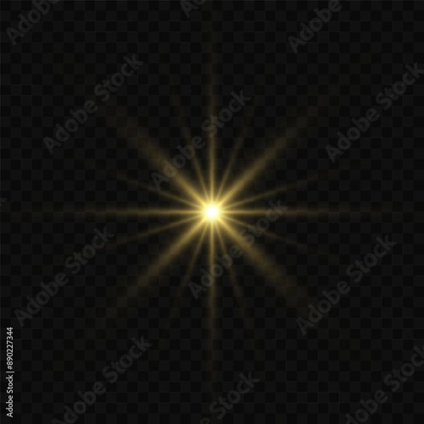 Obraz White glowing light flashes with transparent. Vector illustration for decorating cool effect with sequins rays. Bright Star. Transparent background, bright flash.
