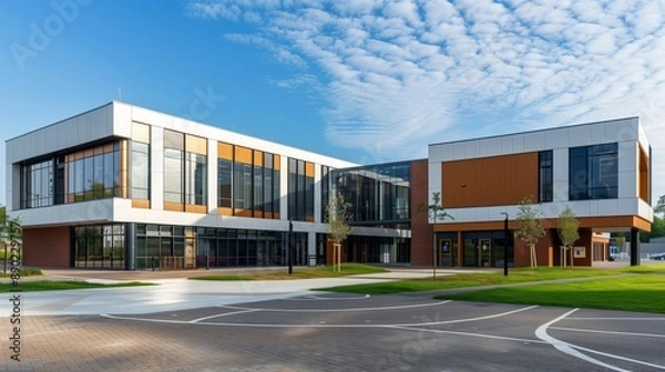 Obraz A contemporary school boasts impressive architecture with bold lines and unique, functional design.
