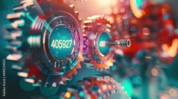 Fototapeta Gears and Numbers, Mechanism and Technology
