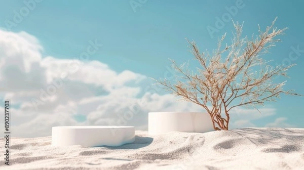 Fototapeta White Platforms on Sandy Beach