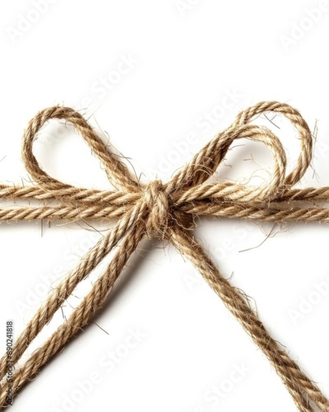 Fototapeta Twine String Bow Tied on White Paper Background