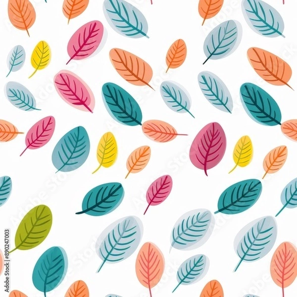 Fototapeta Colorful and whimsical seamless pattern of translucent leaves on a white background