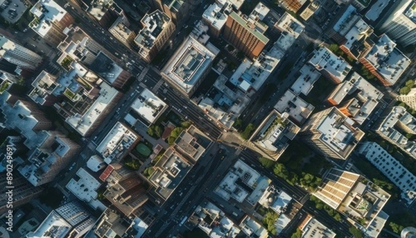 Fototapeta Aerial View of City Buildings and Streets During the Day