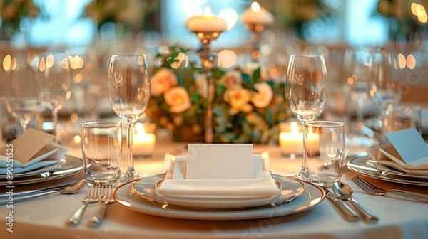 Fototapeta Elegant Table Setting with Blank Place Card for Special Occasion