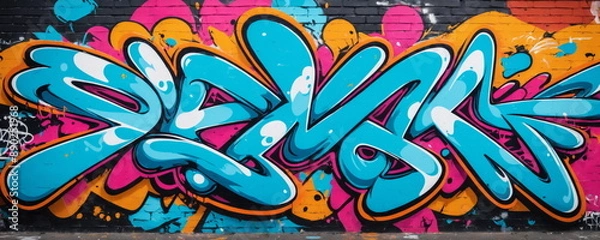 Obraz Graffiti on the wall, made in the style of pop art. The artwork is a mix of bold colors and abstract forms of street art.