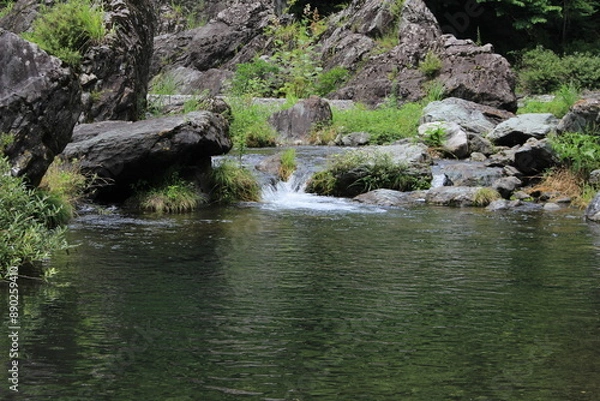 Obraz 三波石峡の穏やかな流れ