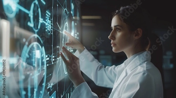 Fototapeta Woman Using Futuristic Tech