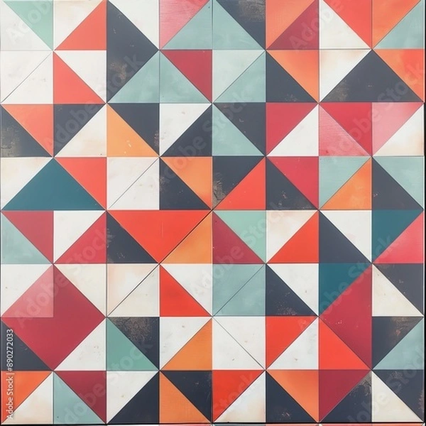 Obraz Colorful geometric pattern with triangles in red orange green and white