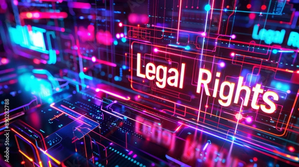 Obraz Neon cyber design, "Legal Rights" text on digital interface, tech-focused, modern background, symbolic of digital law, cybersecurity.