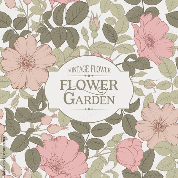 Obraz Botanical cover design with floral elements. Vintage card design with peony flower pattern.