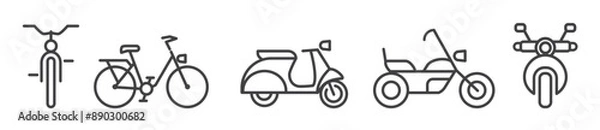 Obraz Bicycles and motor bike icon collection - vector illustration editable thin line symbol set
