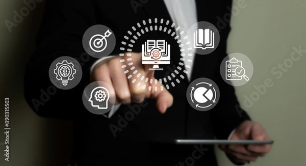 Fototapeta Learning Management System, concept of managing, documenting, tracking, reporting, automating and delivering educational programs, training courses and learning and development programs.