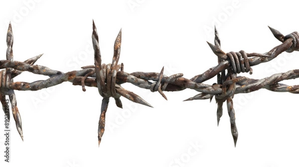 Obraz Rusty barbed wire isolated on transparent background