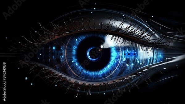 Fototapeta A Close-Up of a Futuristic Blue Eye