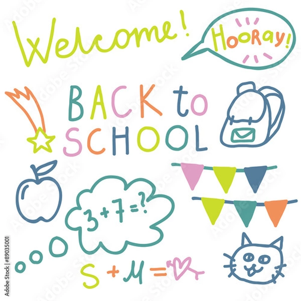 Obraz English text Back to school". Cute vector set. Lettering.