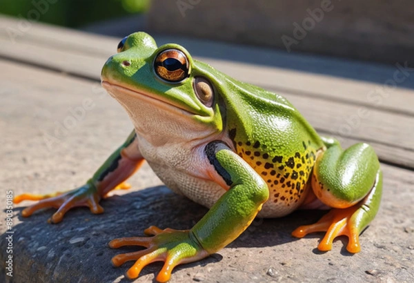 Fototapeta  A colorful frog basking in the sunlight. 