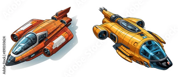 Obraz Comic/ cartoon style space jets isolated on a transparent background.