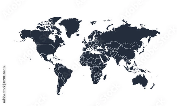 Fototapeta World map modern color,isolated on white background for website layouts,background,education, precise,customizable,Travel worldwide,map silhouette backdrop,earth geography, political,reports.