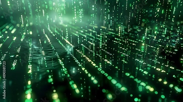 Obraz Flowing Digital Matrix with Glowing Binary Code and Abstract Cyber Elements
