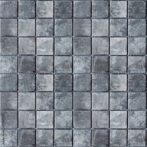 Fototapeta Seamless pattern with gray ceramic square tile texture. Retro design with gray tiled wall.