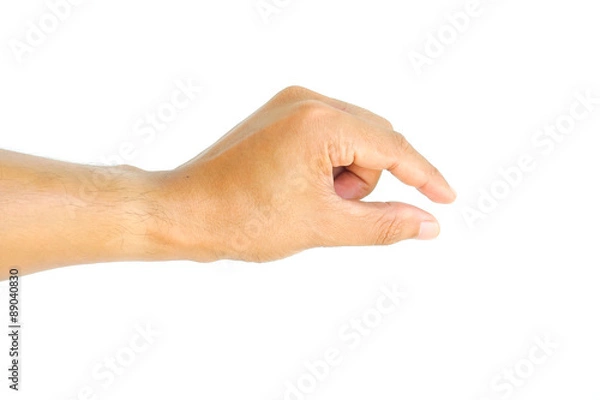 Fototapeta hand holding something isolated on white background.