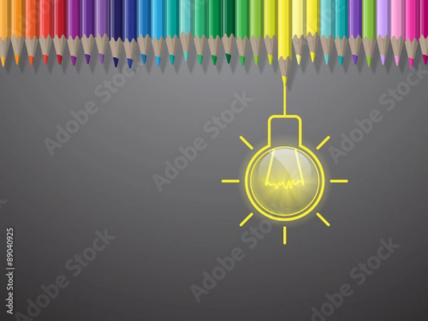 Fototapeta Colorful pencils with light bulb idea vector illustration