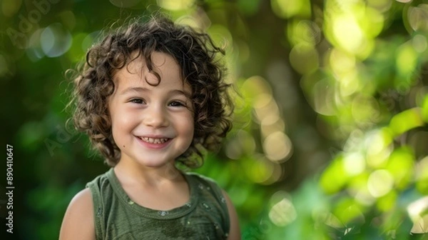 Fototapeta The happy curly-haired boy