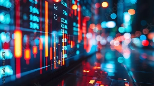 Fototapeta Analyzing Market Trends: A Close-Up Look at Dynamic Stock Market Data Visualization