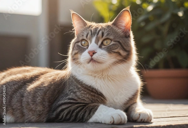 Fototapeta  A photo of a cat basking in the sun with a contented expression. 