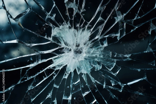 Fototapeta Processed collage of broken blue glass surface texture. Background for banner, backdrop or texture