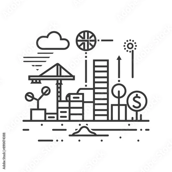 Obraz Line Art Cityscape: Growth, Industry, and Global Finance