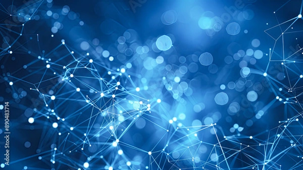 Fototapeta Abstract Blue Network Technology Background, Plexus Structure, Connecting Dots and Lines, Science and Technology, Big Data Visualisation, Innovation and Connectivity Concept